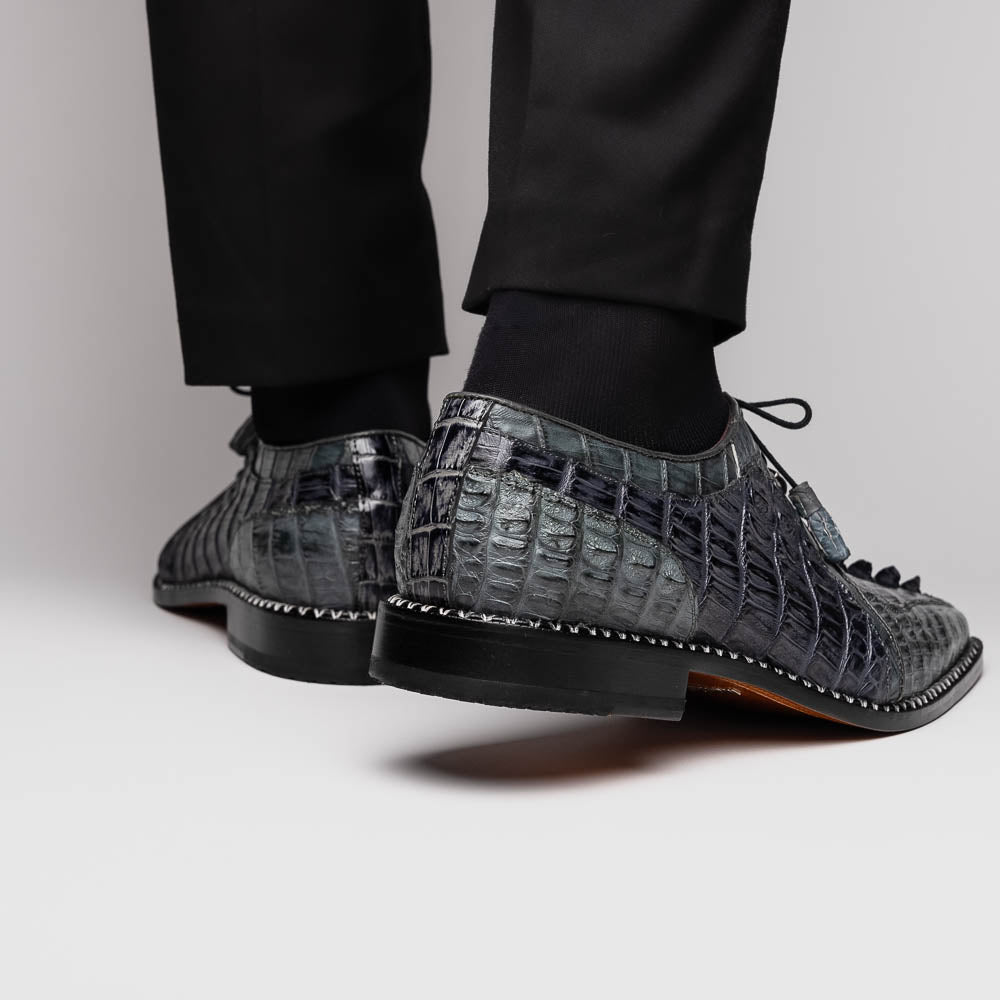 Marco Di Milano Caribe Dark Gray Caiman Crocodile Tail Dress Shoes - Dudes Boutique