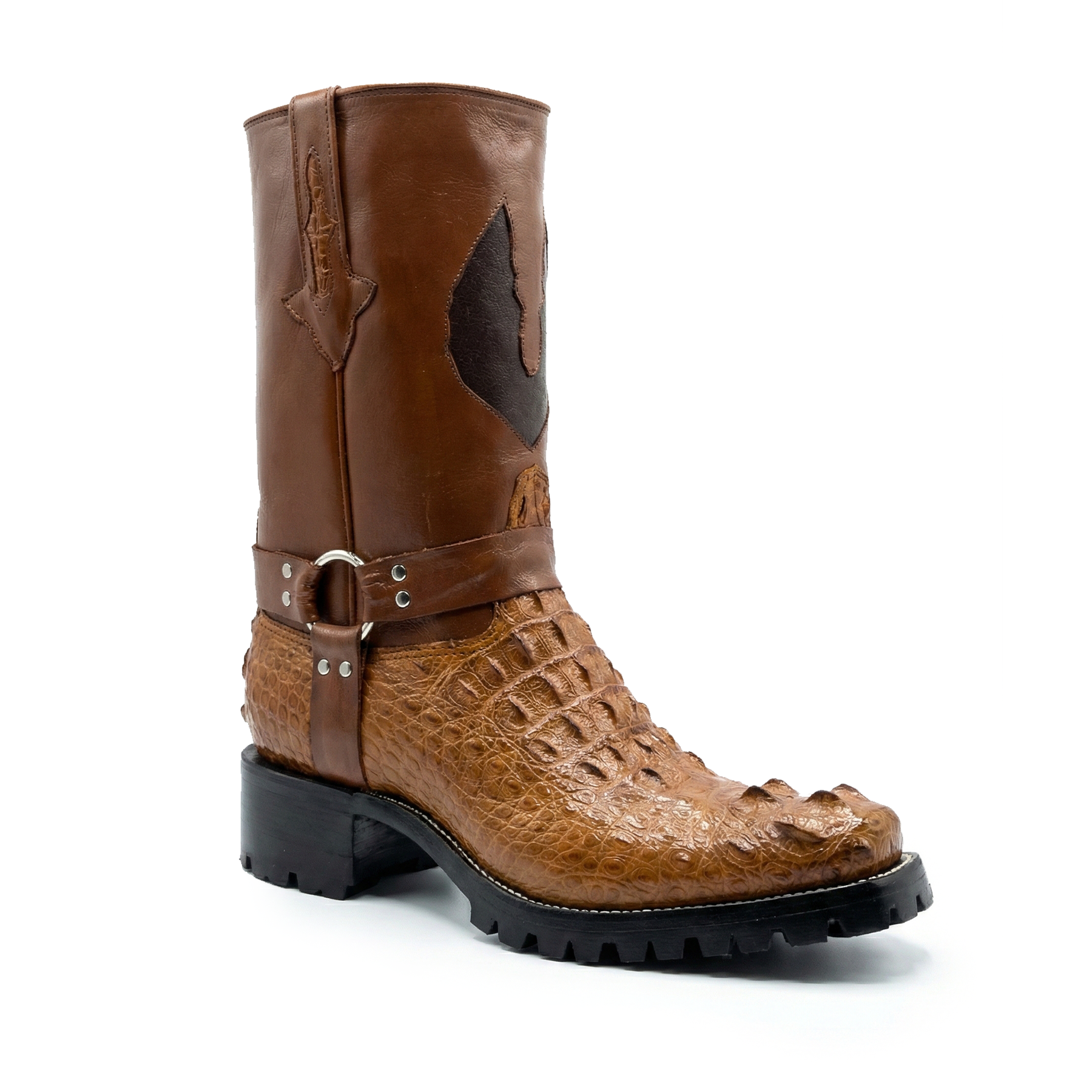 Safari Cognac Nile Crocodile Hornback Harness Biker Boots – Dudes