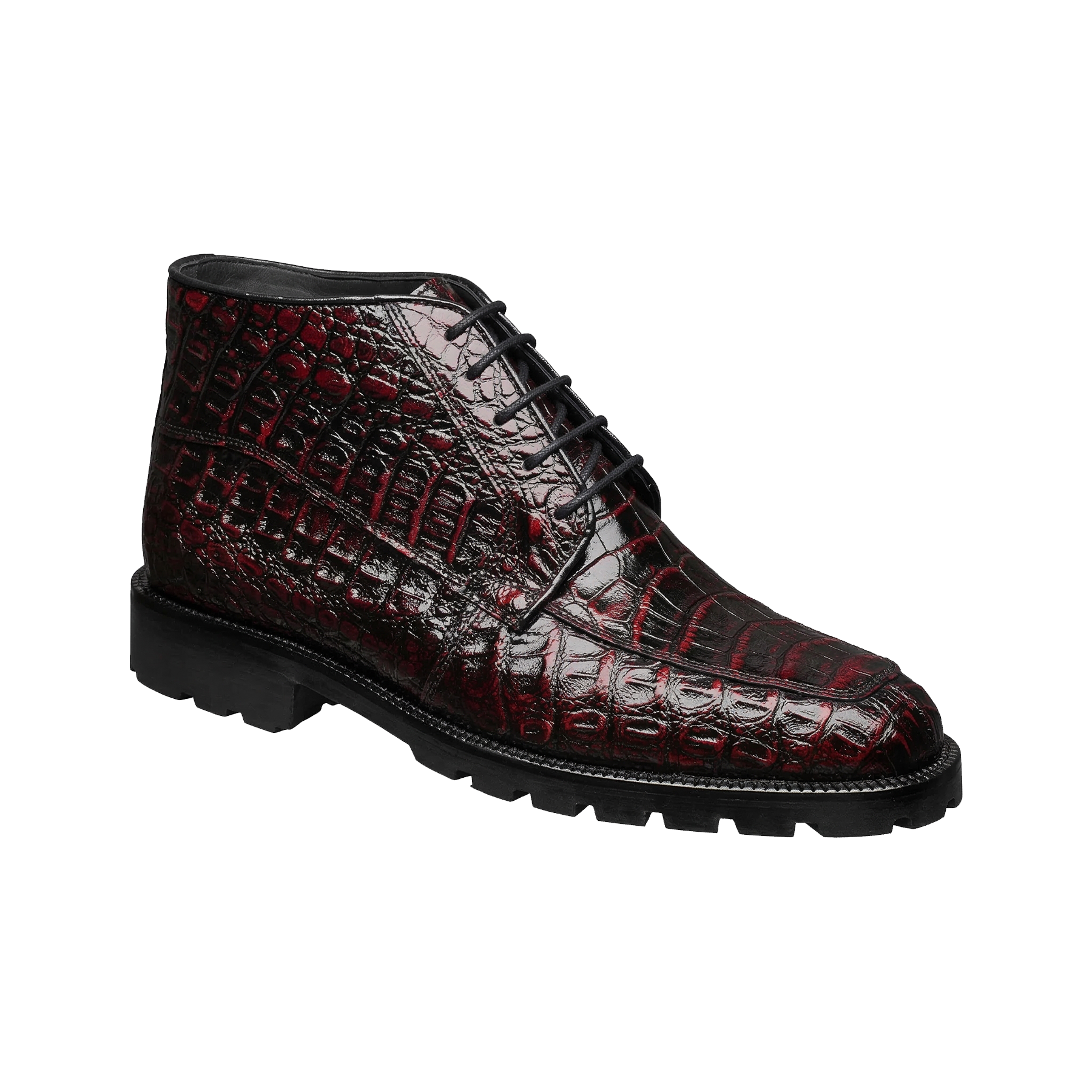 Los Altos Black Cherry All-Over Crocodile Lace Up Ankle Boots