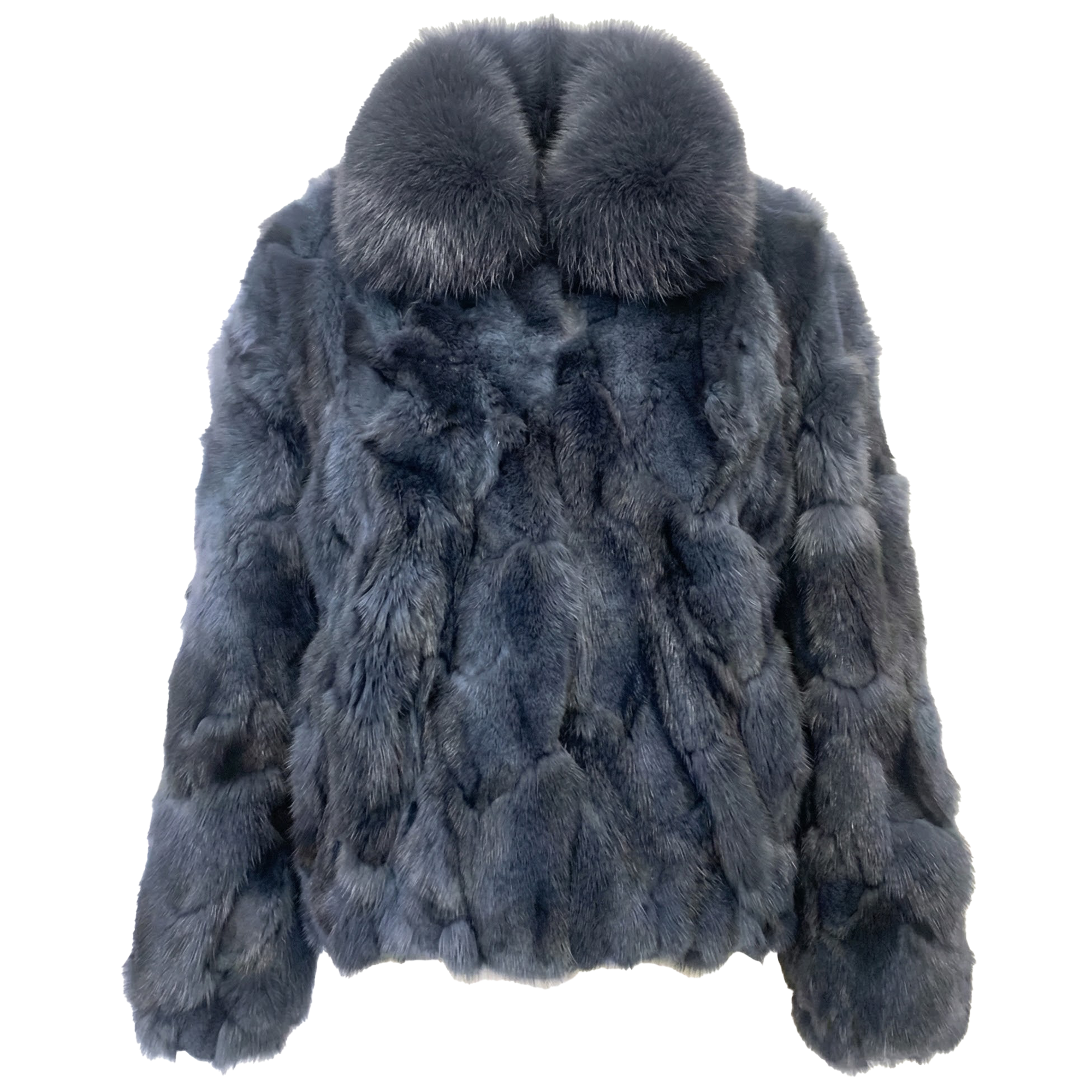 Kashani Men's Charcoal Grey Full Fox Fur Bomber Coat