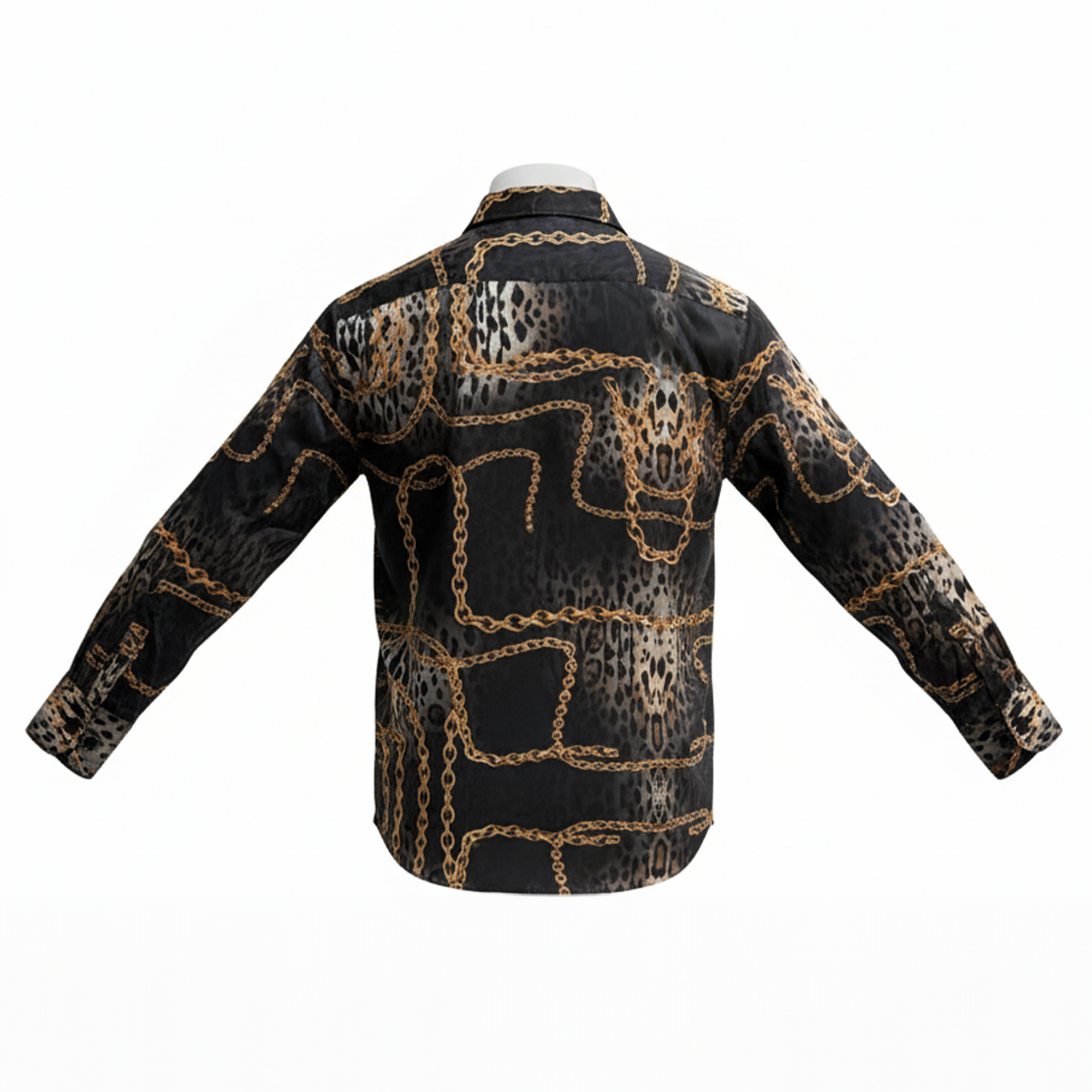 Bespoke Black Cheetah Chain Button Up Shirt