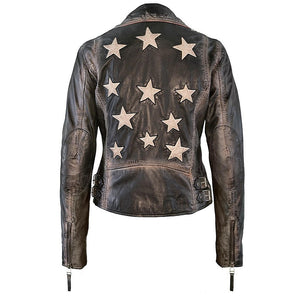 Mauritius Women's Christy RF Star Detail Leather Jacket, Vintage Black - Dudes Boutique