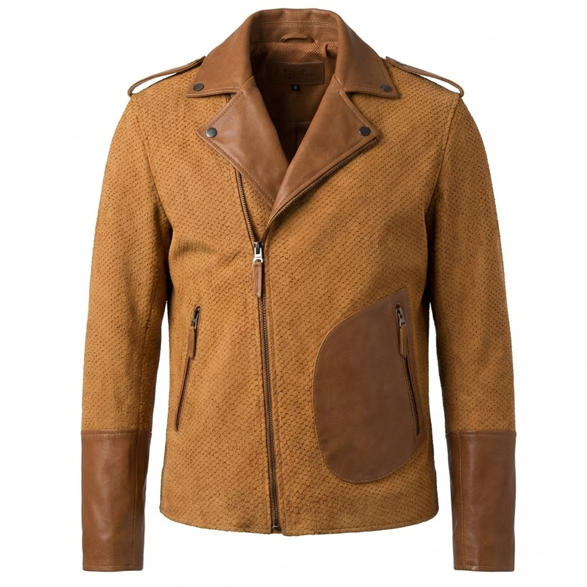 Kashani Men's Suede Scales Lambskin Leather Biker Jacket