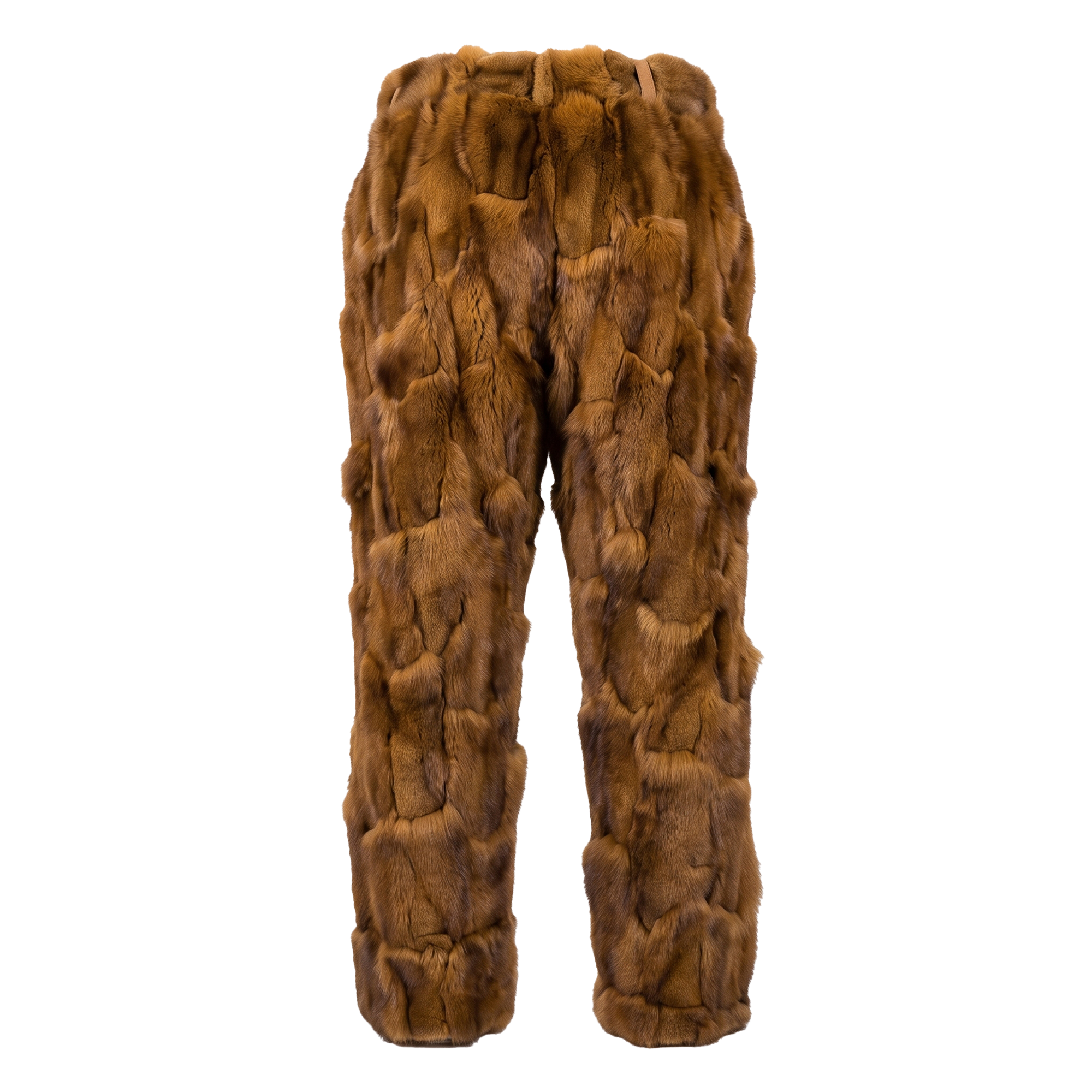Kashani Men's Cognac Diamond Cut Fox Fur Pants