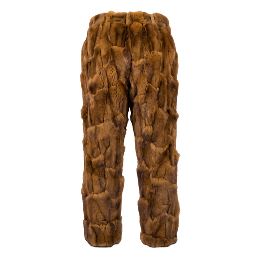 Kashani Men's Cognac Diamond Cut Fox Fur Pants