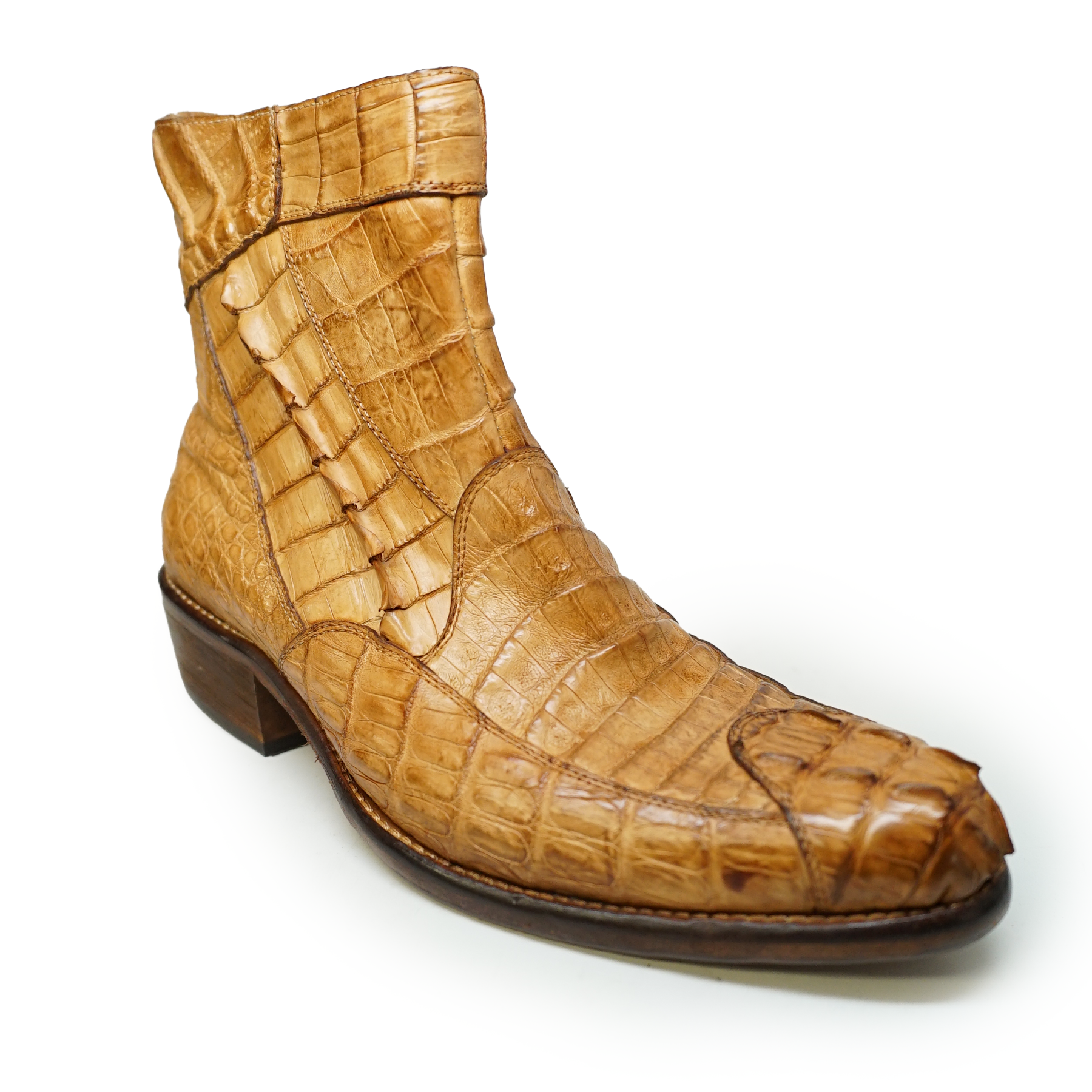 Calzoleria Toscana Cognac Hornback Alligator Ankle Boots - Dudes Boutique