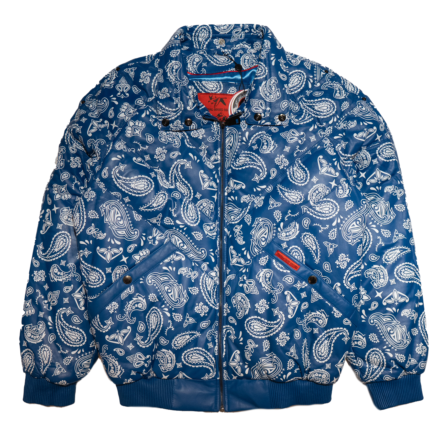 Goose Country Blue Paisley Bomber Jacket with Fox Fur Collar - Dudes Boutique