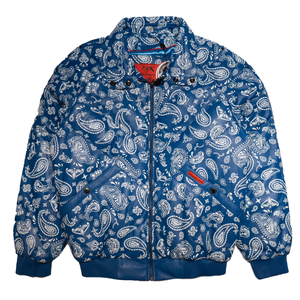 Goose Country Blue Paisley Bomber Jacket with Fox Fur Collar - Dudes Boutique