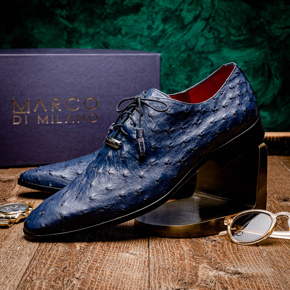Marco Di Milano Criss Navy Ostrich Quill Dress Shoes - Dudes Boutique