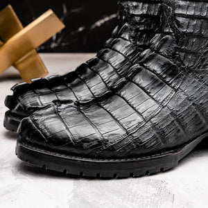 Marco Di Milano Marlboro Black Hornback Crocodile Tail Tractor Sole Cowboy Boots - Dudes Boutique
