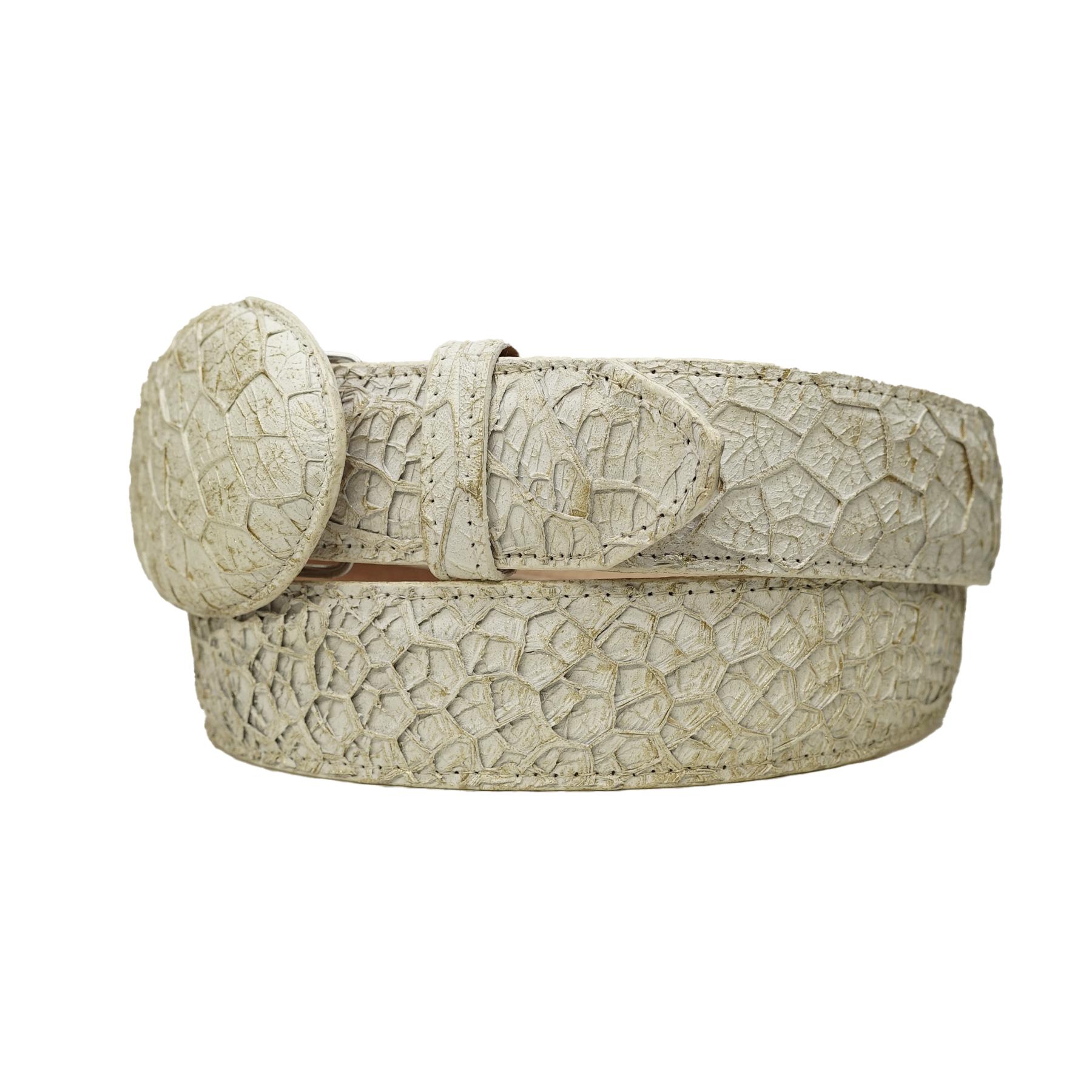 Los Altos Leather Bone White/Gold Fossil Pattern Belt
