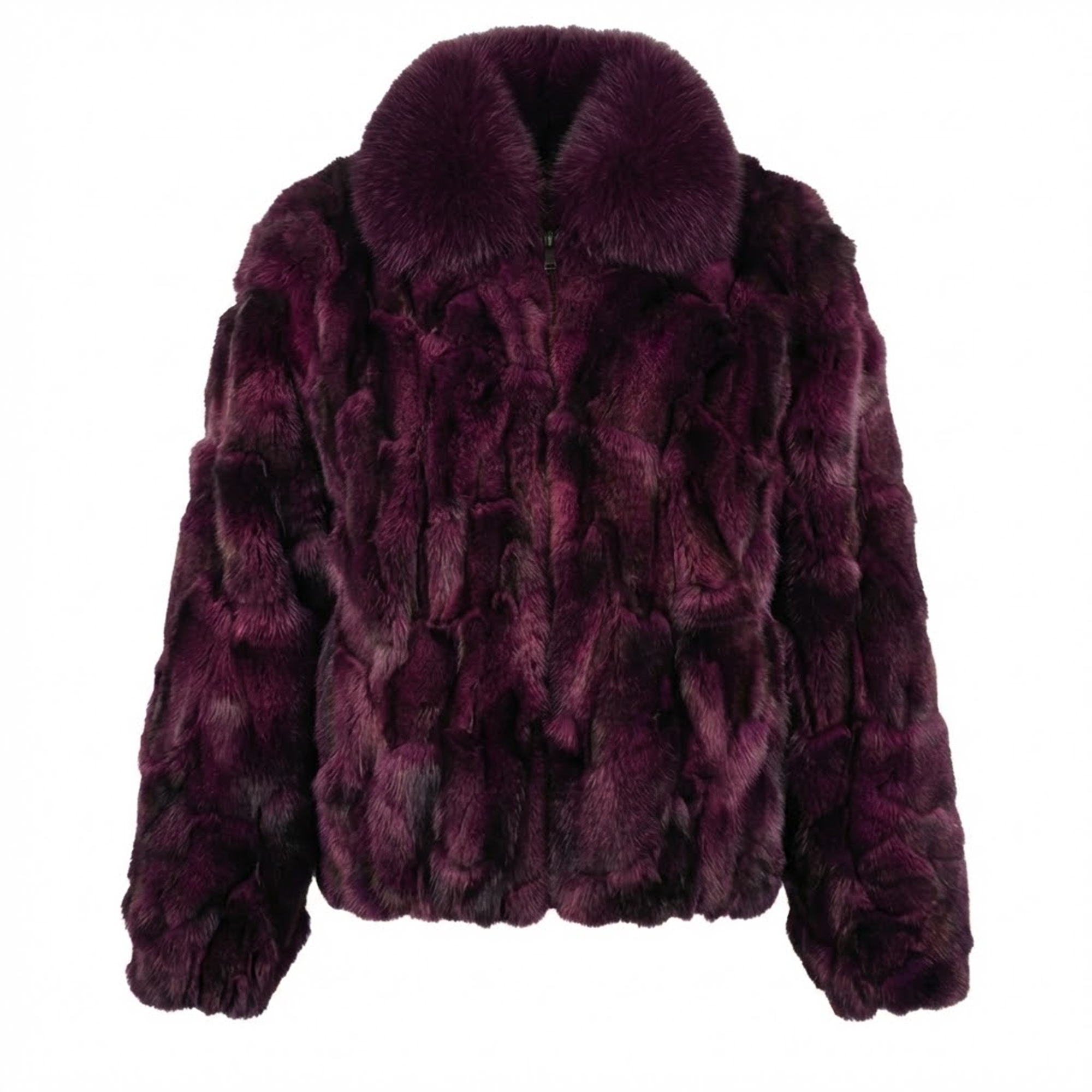 Kashani Men's Purple Diamond Cut Fox Fur Coat