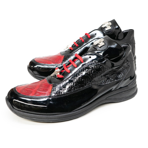 Mauri 8900-2 Bubble Patent Leather Embossed Baby Croc Sneakers Black / Red (Black Sole) - Dudes Boutique