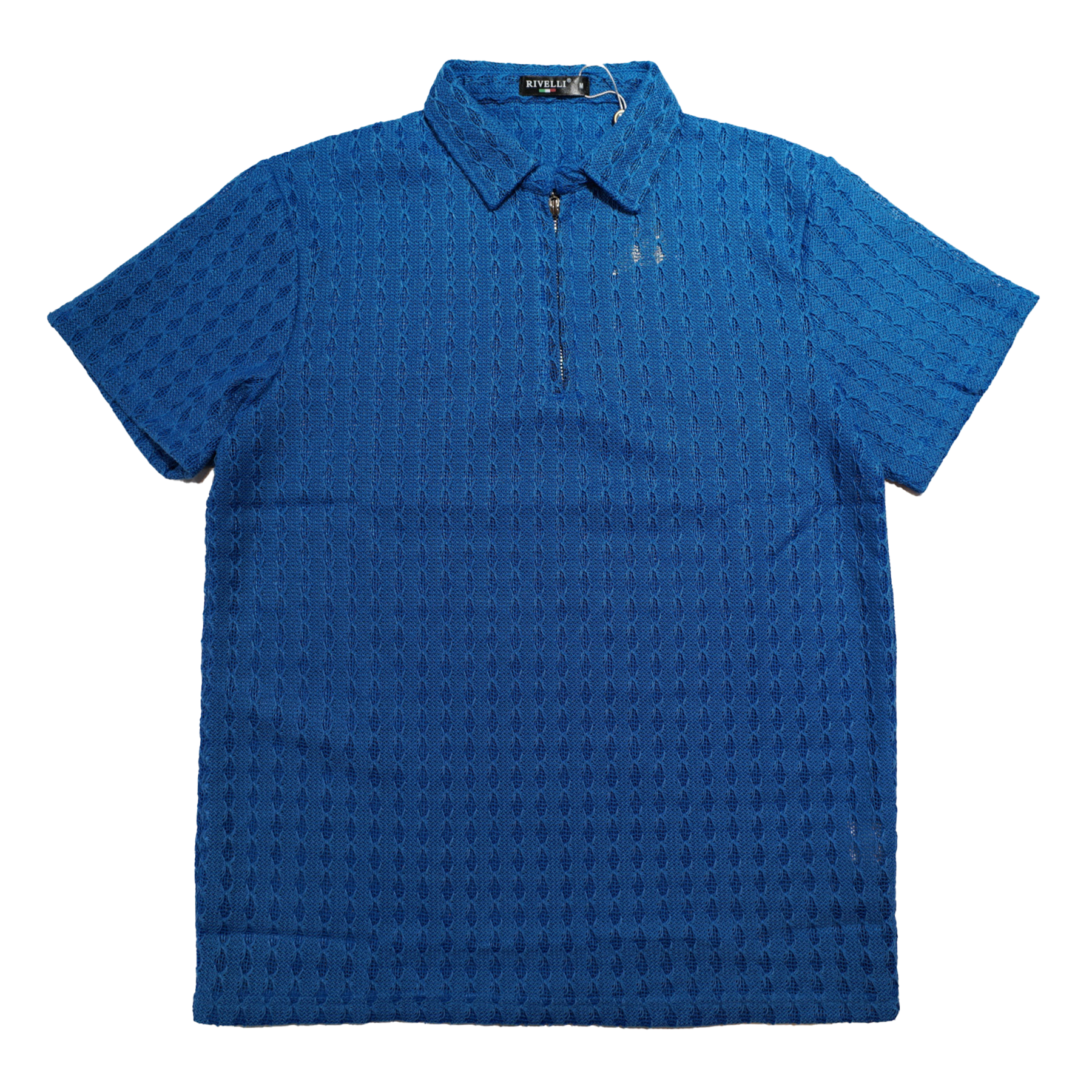 Rivelli Men's Royal Blue Cable Knit Polo Shirt