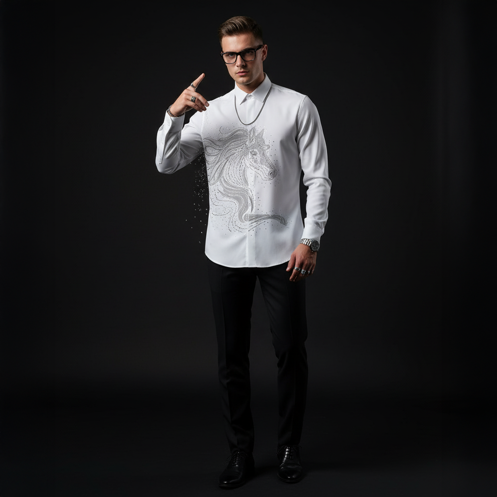 Stallion Embellished LS Shirt WHITE