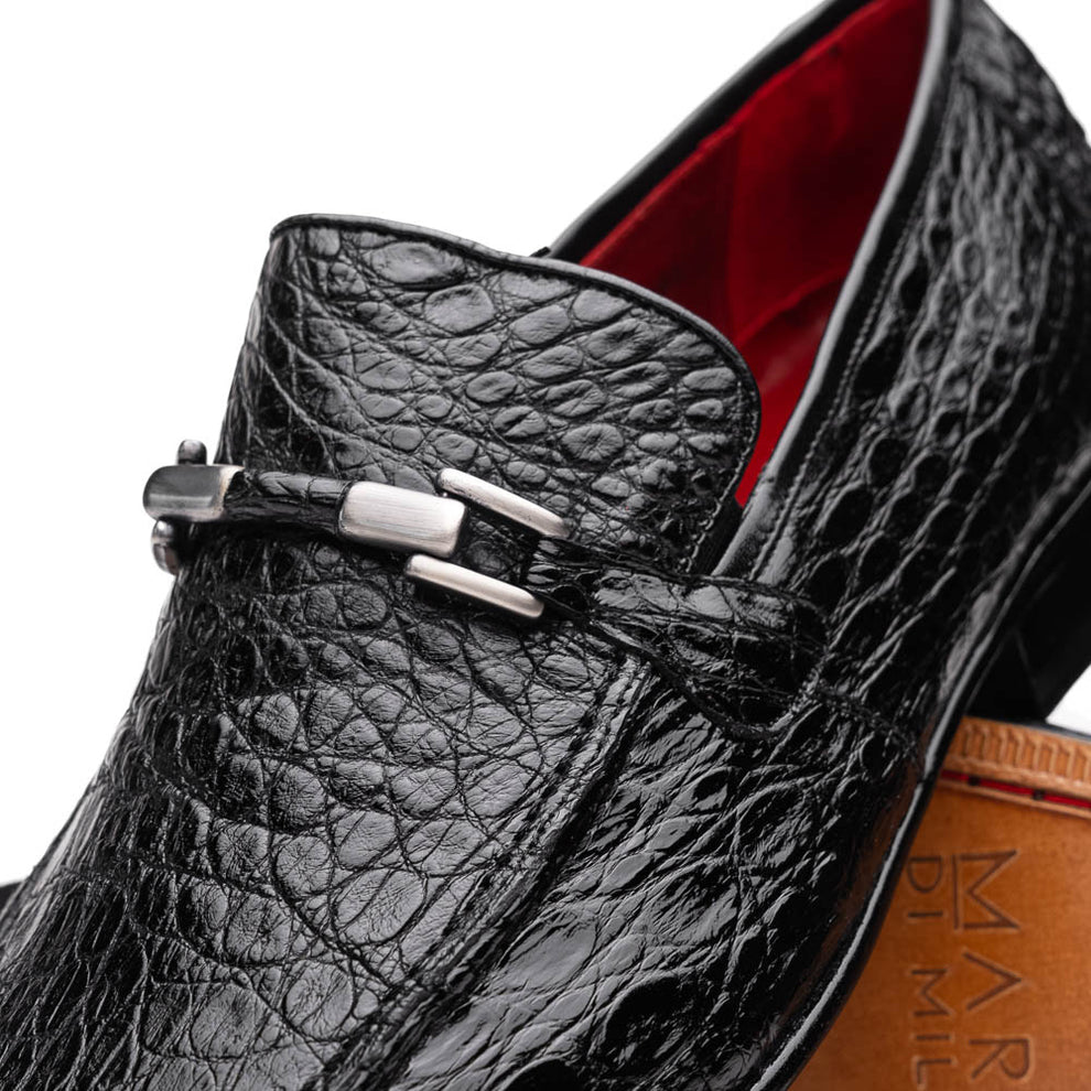 Marco Di Milano Fabro Black Caiman Crocodile Bit Loafers - Dudes Boutique