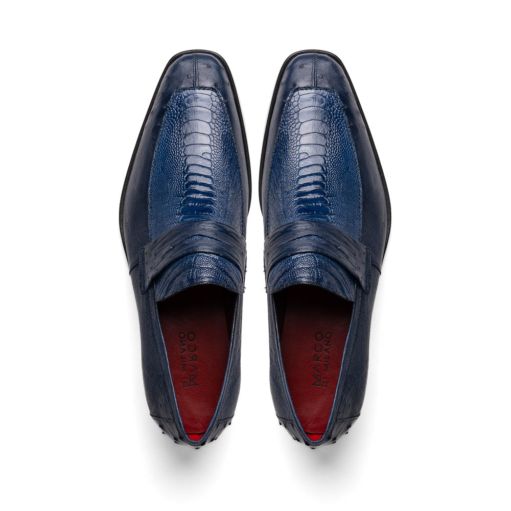 Marco Di Milano Fangio Denim Blue Ostrich Leg Dress Shoes - Dudes Boutique