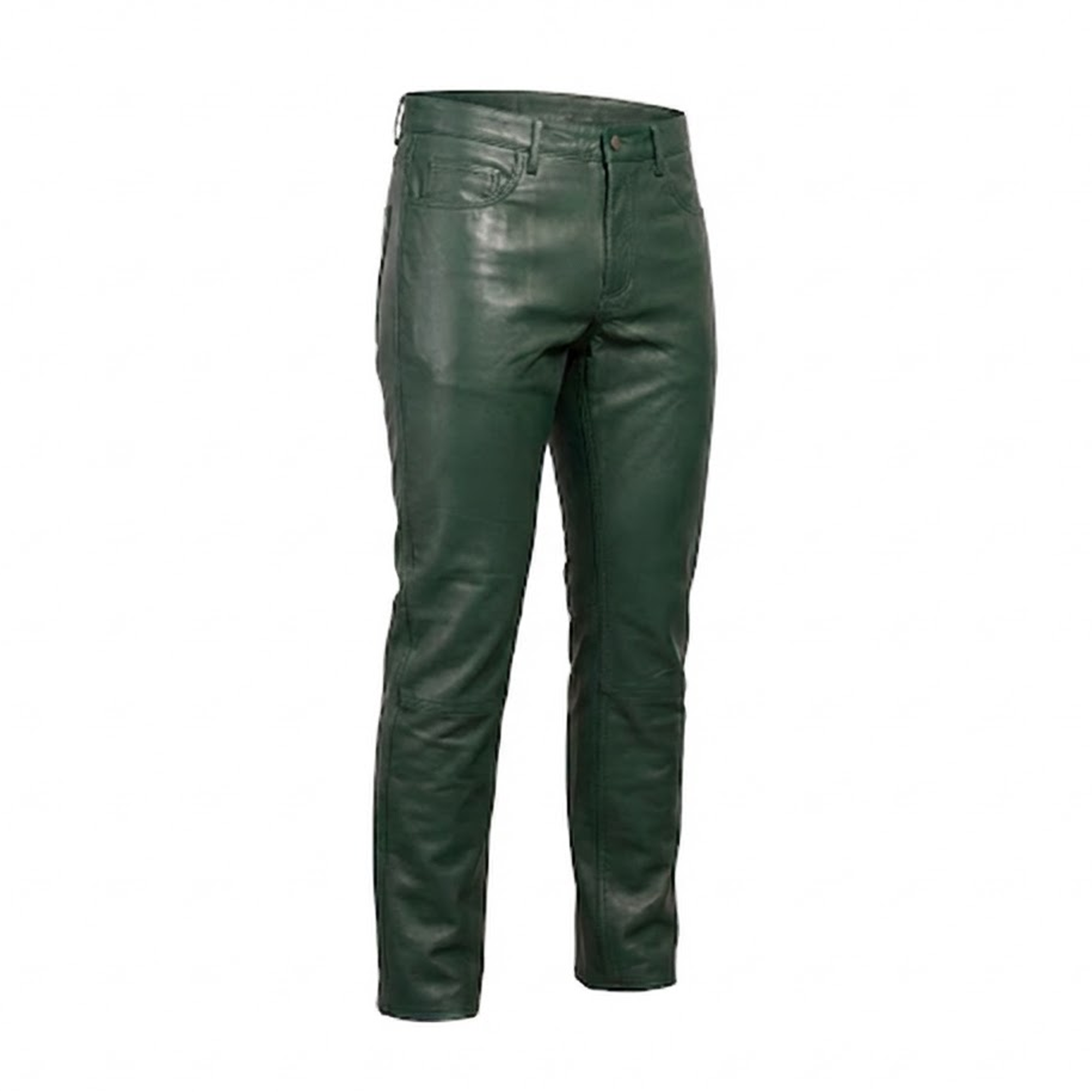 Kashani Men's Forest Green Lambskin Straight Cut Leather Pants