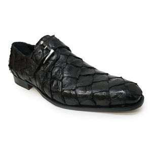 Mauri 1172 Black Pirarucu Fish Monk Strap Dress Shoes - Dudes Boutique