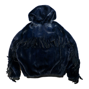 Kashani Men's Full Blue Mink Bomber Jacket with Fringes - Dudes Boutique
