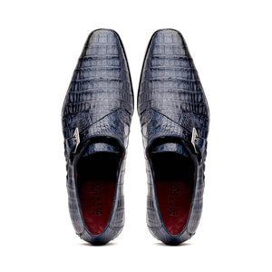 Marco Di Milano Rovigo Navy Caiman Crocodile Monk Strap Dress Shoes - Dudes Boutique