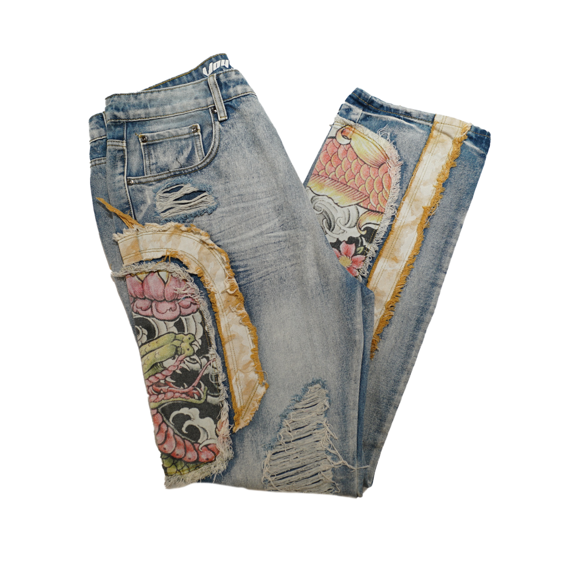 Voyage Studio Embroidered Patchwork Distressed Jeans