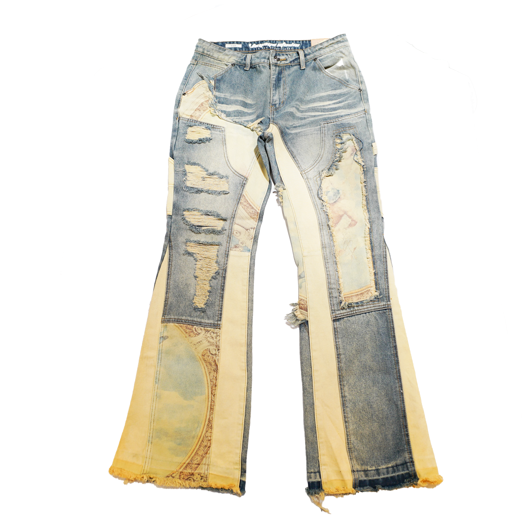 Voyage Studio Men's Two-Tone Distressed Patchwork Jeans