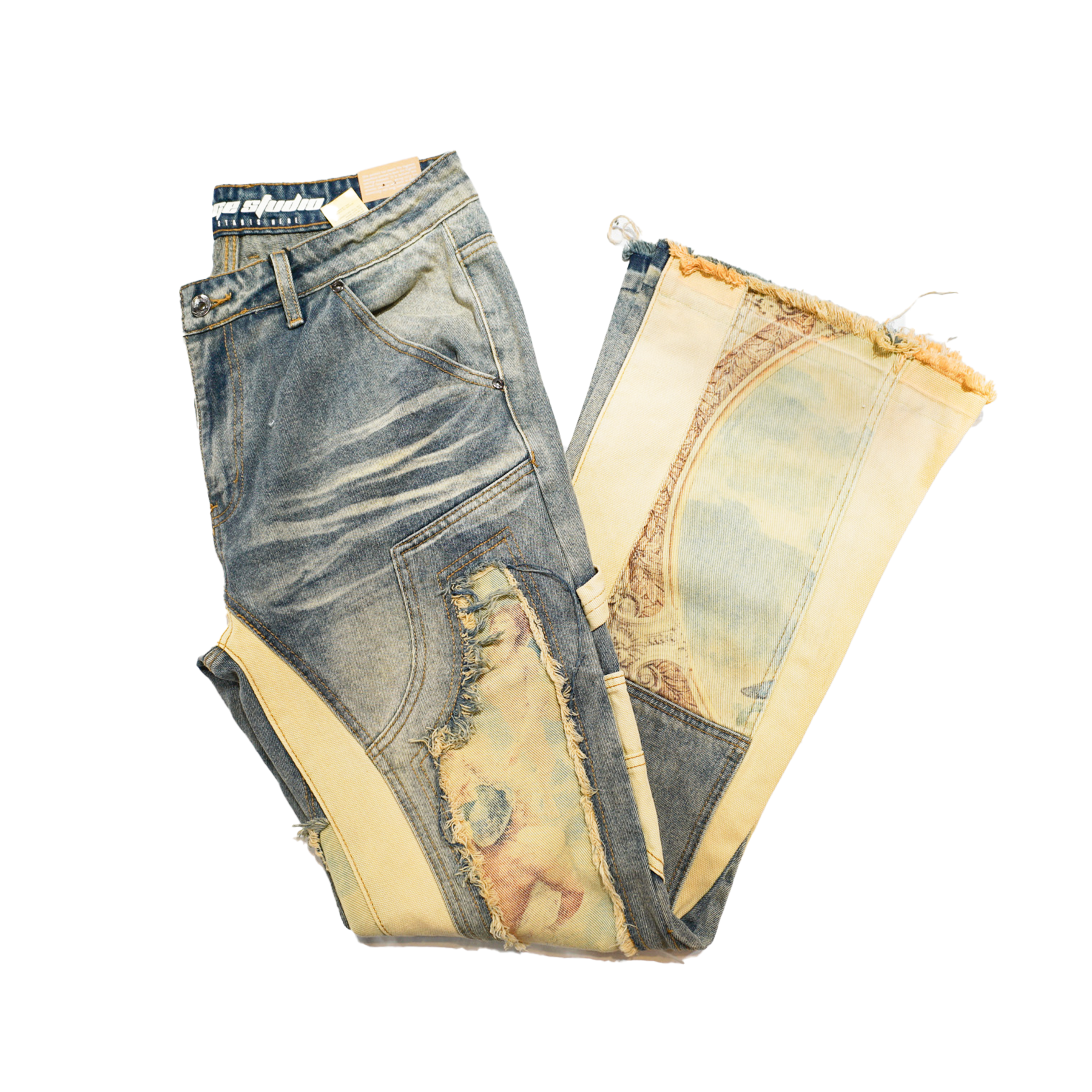 Voyage Studio Men's Two-Tone Distressed Patchwork Jeans