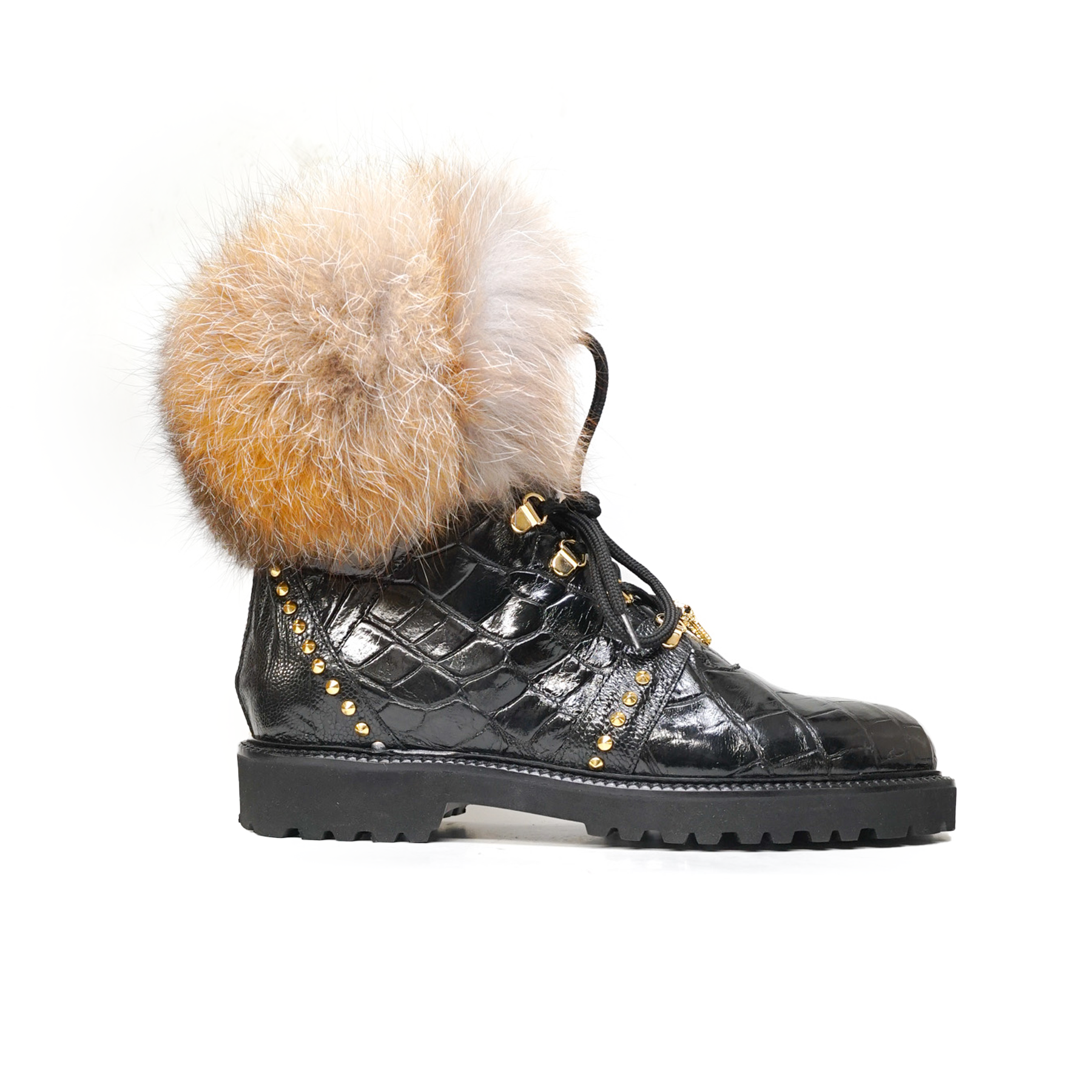 Mauri 4963/4 Black Alligator / Ostrich / Fox Fur Boots