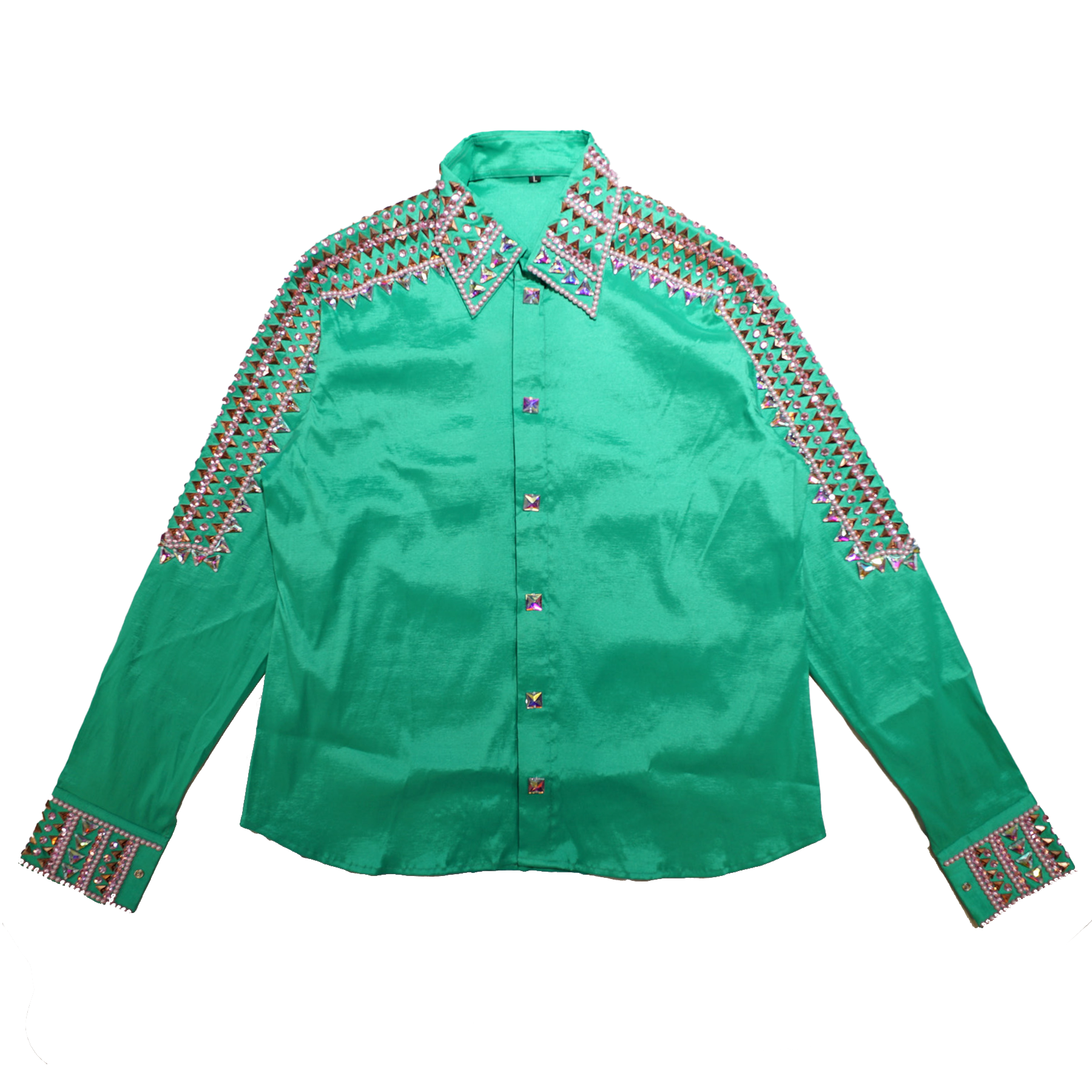Kashani Green Royal Hyper Pink Crystal Button-Up Zip Shirt