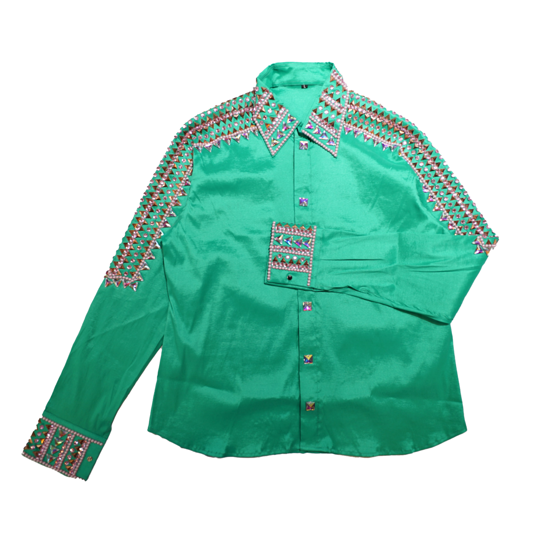 Kashani Green Royal Hyper Pink Crystal Button-Up Zip Shirt