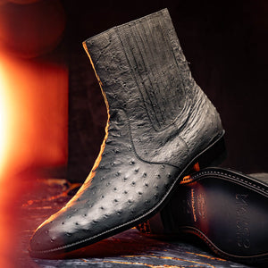Marco Di Milano Giorgio Serpentine Grey Ostrich Quill Dress Boots - Dudes Boutique