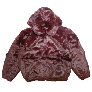 Winter Fur Men's Wine Rabbit Fur Hooded Bomber Jacket - Dudes Boutique