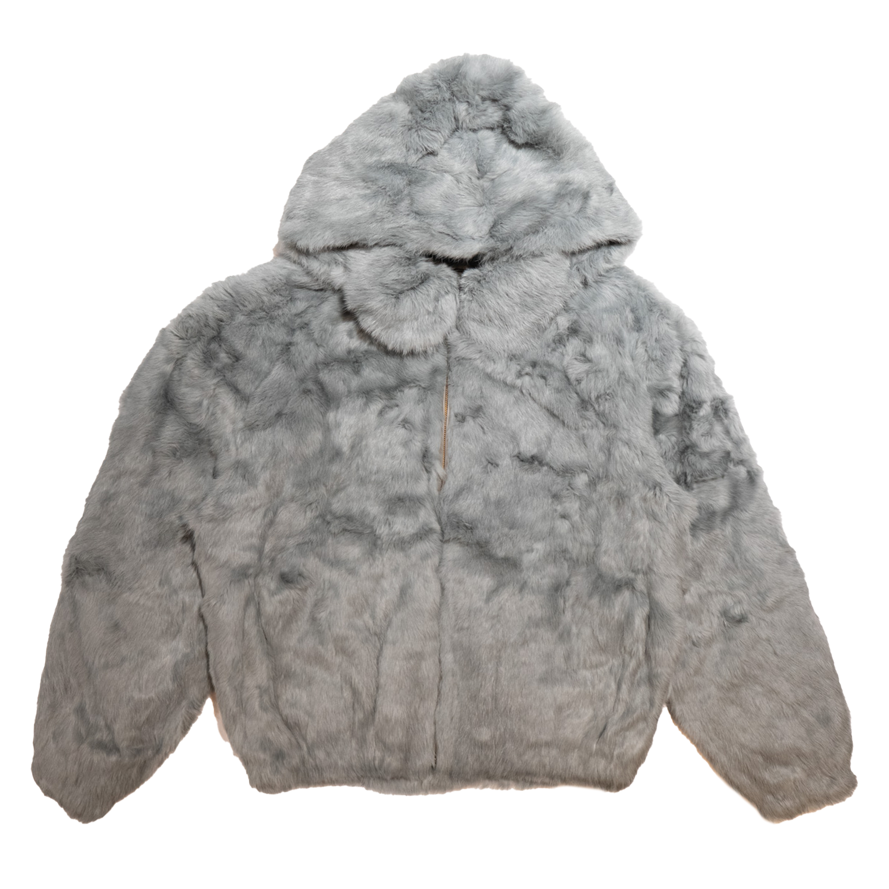 Winter Fur Men's Gray Rabbit Fur Hooded Bomber Jacket Winter Fur Men's Gray Rabbit Fur Hooded Bomber Jacket