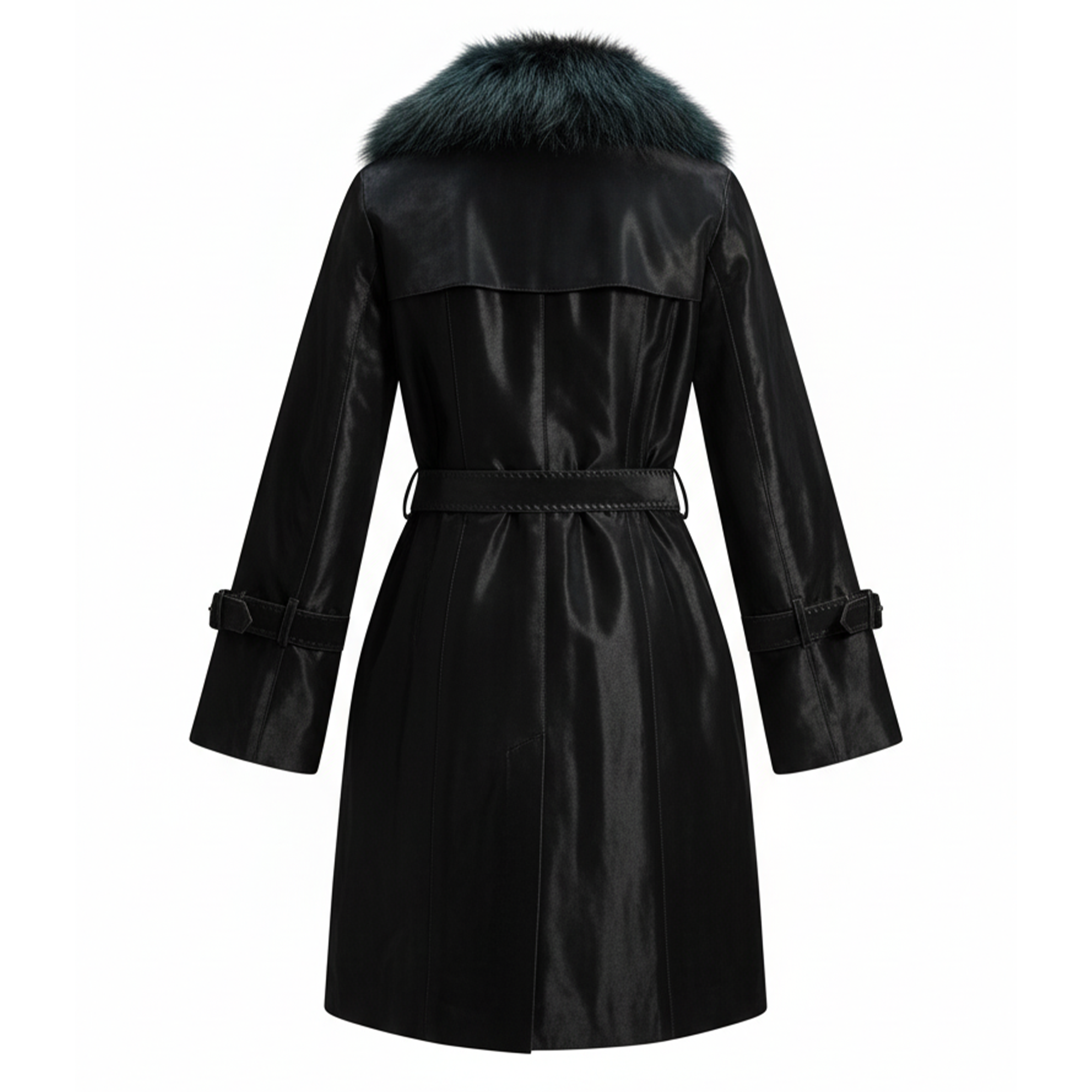 Kashani Women's Green Cavalino Pony Hair / Fox Fur Trim Trench Jacket