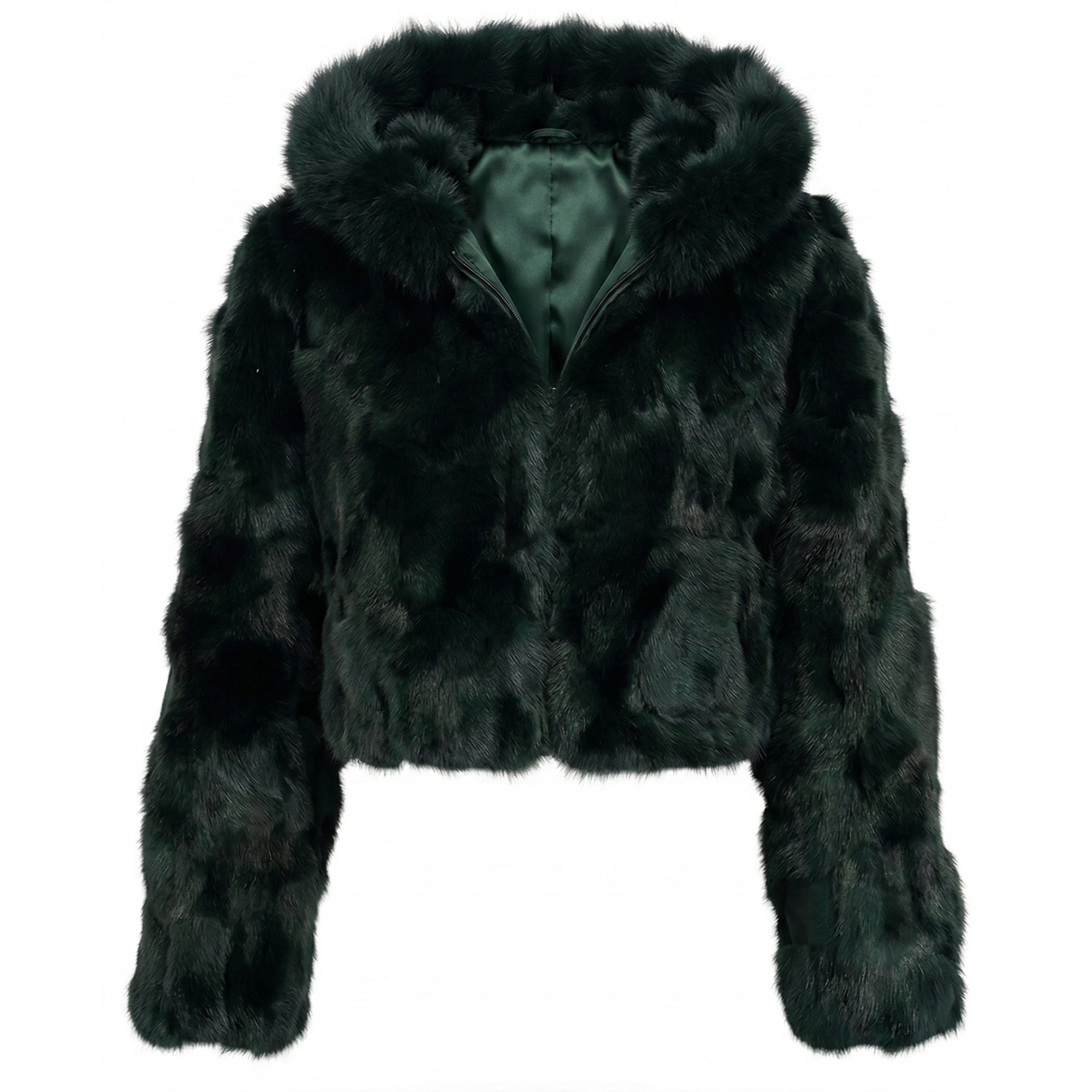 Kashani Women's Green Fox Fur Cropped Coat