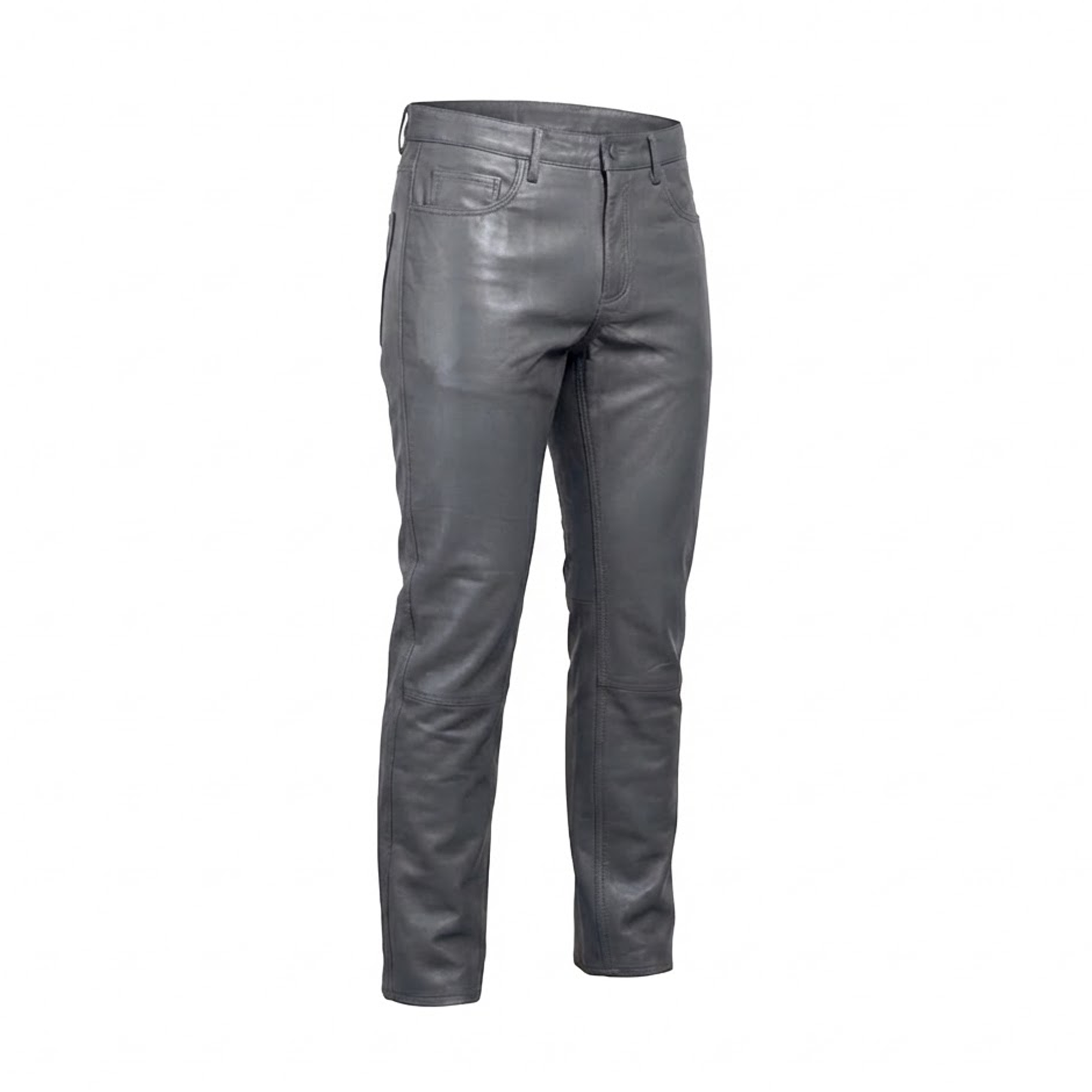 Kashani Men's Grey Lambskin Straight Cut Leather Pants