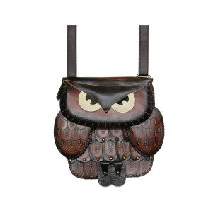 Kashani Handcrafted Leather Expresso Owl Crossbody Bag