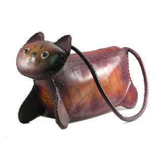 Kashani Handcrafted Chestnut Brown Leather Cat Bag