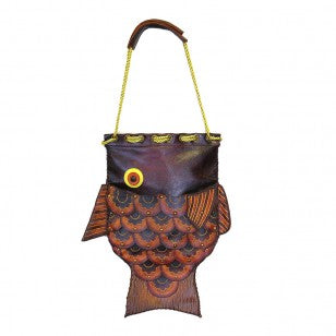Kashani Handcrafted Leather Orange Koi Style Fish Bag