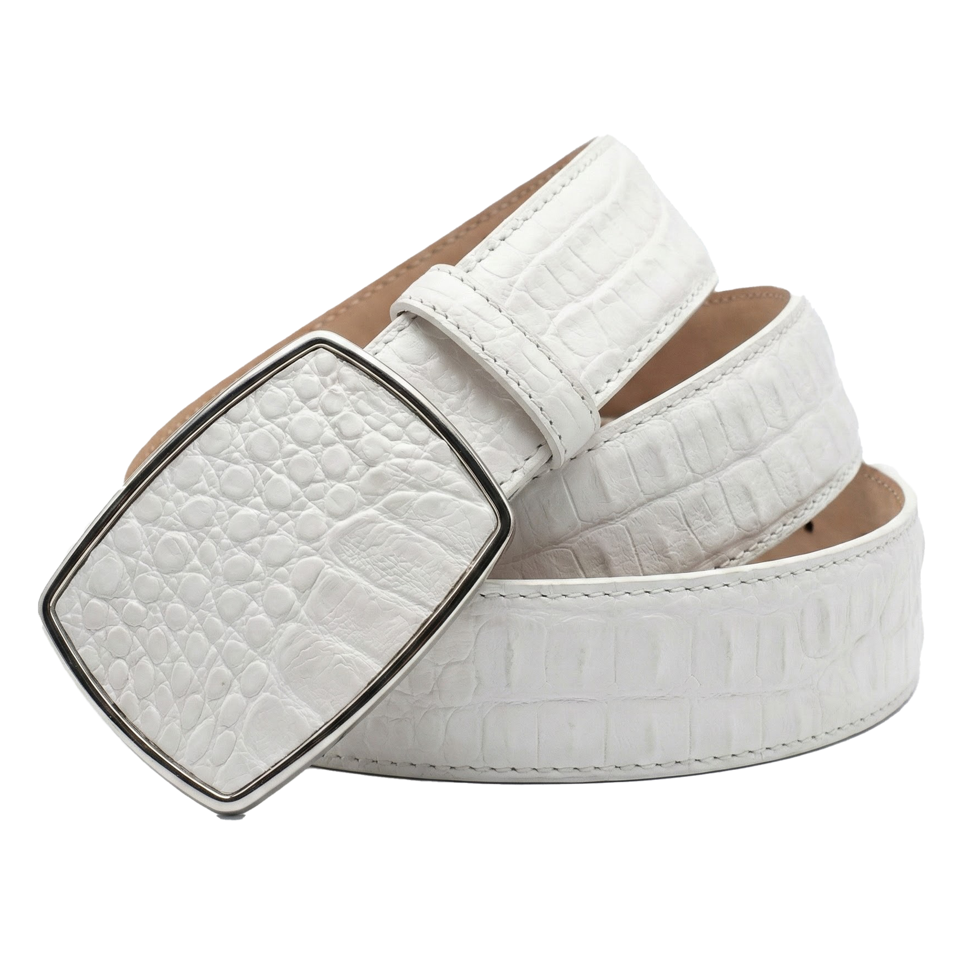 Los Altos White Crocodile Belt with Metal Buckle