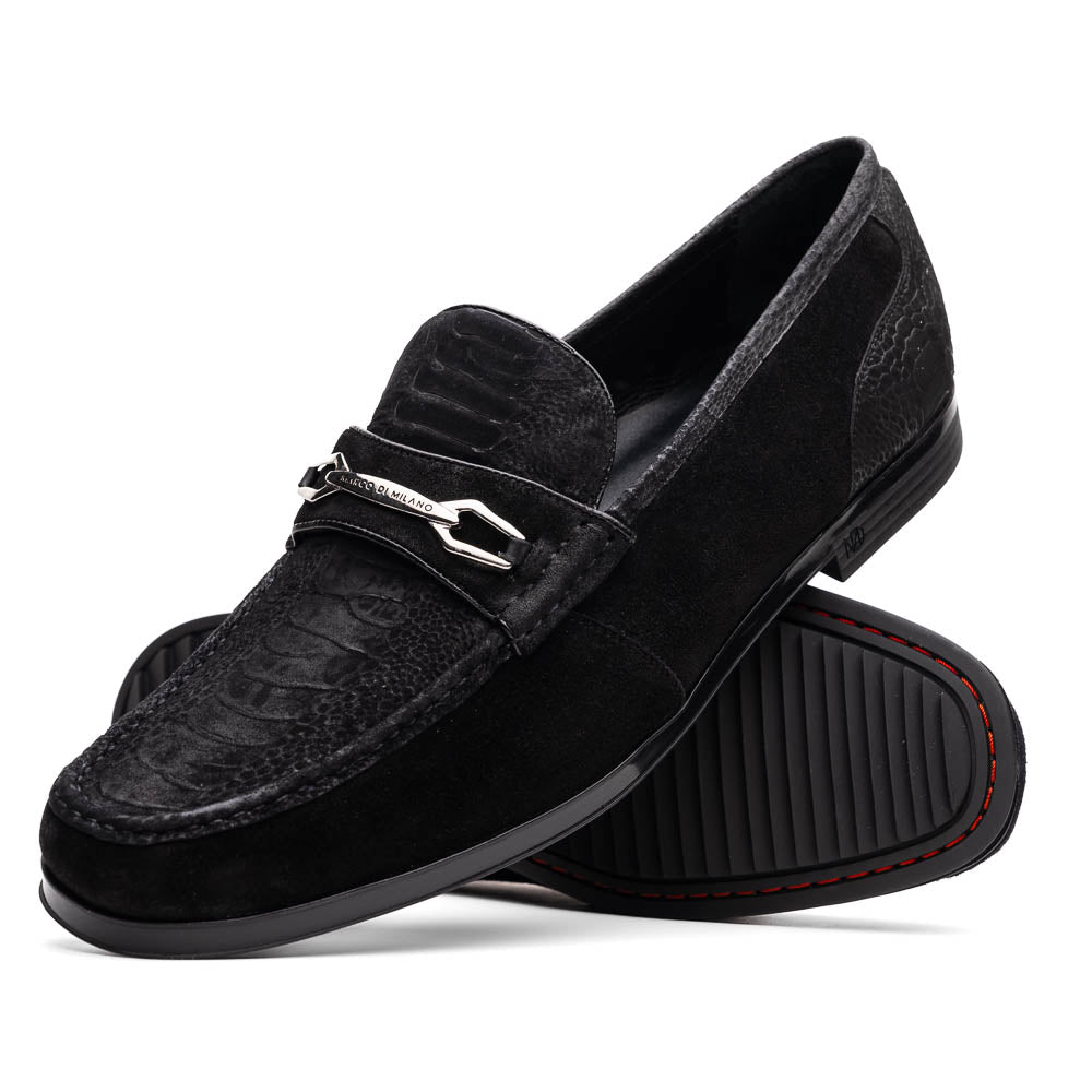 Marco Di Milano Hugo Black Sueded Ostrich Leg Bit Loafers - Dudes Boutique