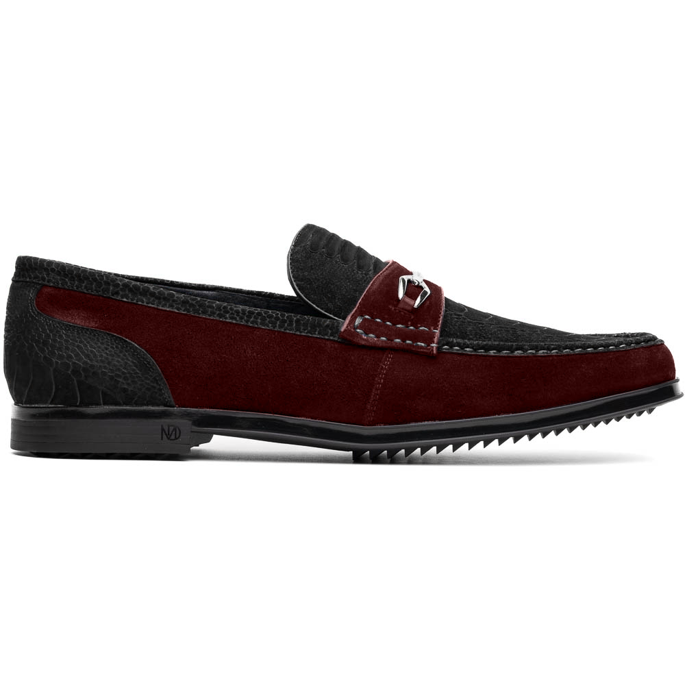 Marco Di Milano Hugo Black / Wine Sueded Ostrich Leg Bit Loafers - Dudes Boutique
