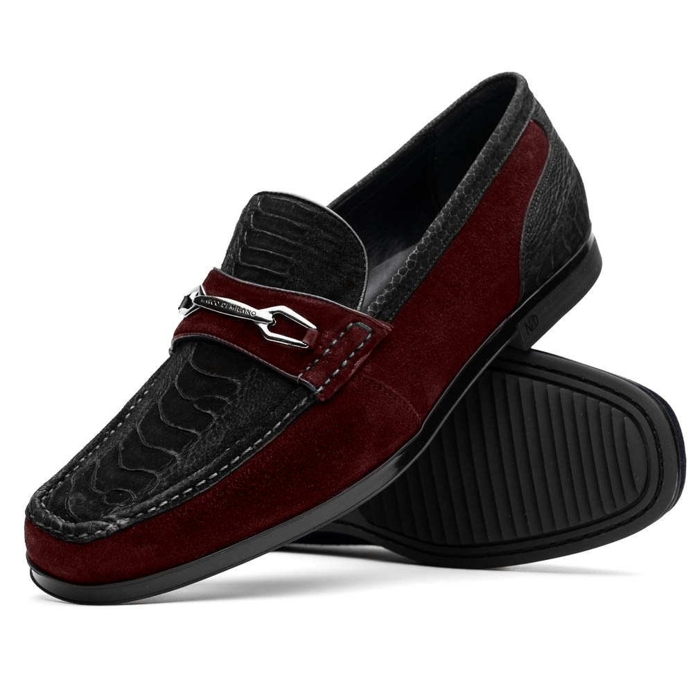 Marco Di Milano Hugo Black / Wine Sueded Ostrich Leg Bit Loafers - Dudes Boutique