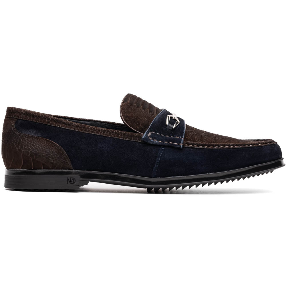 Marco Di Milano Hugo Brown / Navy Sueded Ostrich Leg Bit Loafers - Dudes Boutique