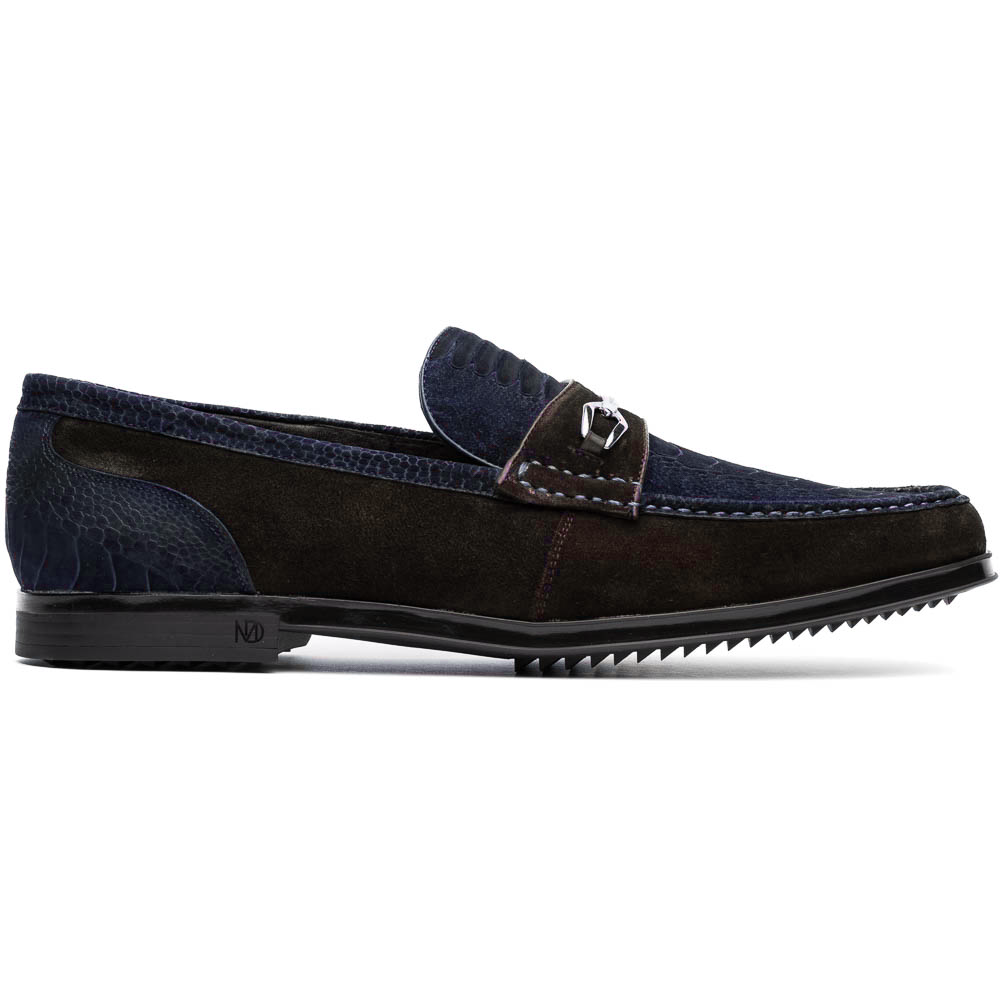 Marco Di Milano Hugo Navy / Brown Sueded Ostrich Leg Bit Loafers - Dudes Boutique