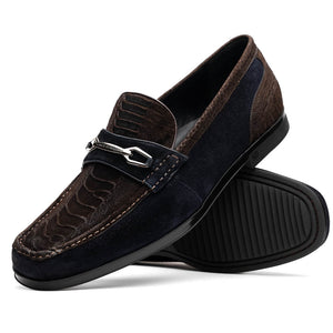 Marco Di Milano Hugo Brown / Navy Sueded Ostrich Leg Bit Loafers - Dudes Boutique