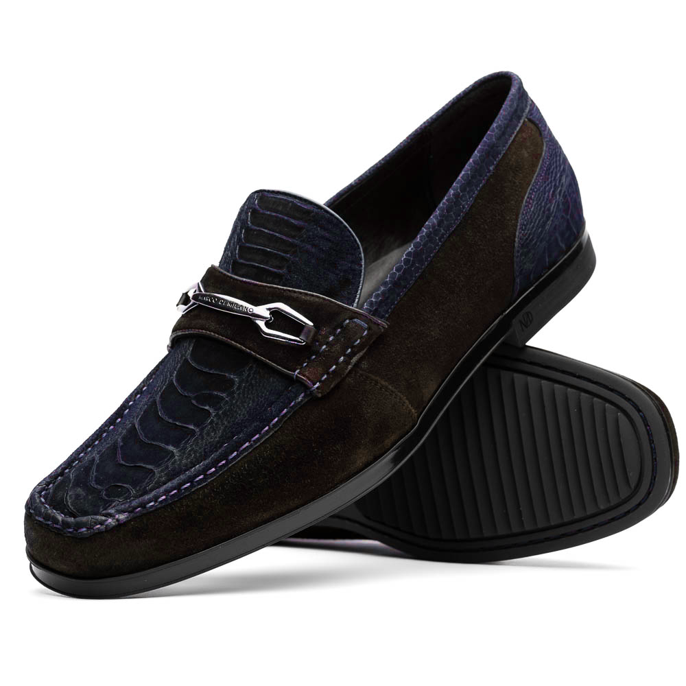 Marco Di Milano Hugo Navy / Brown Sueded Ostrich Leg Bit Loafers - Dudes Boutique