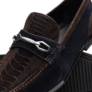 Marco Di Milano Hugo Brown / Navy Sueded Ostrich Leg Bit Loafers - Dudes Boutique