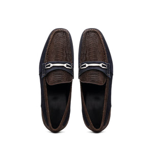 Marco Di Milano Hugo Brown / Navy Sueded Ostrich Leg Bit Loafers - Dudes Boutique